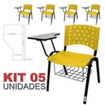 KIT 5 Cadeira Universitária AMARELA com Porta Livros - ULTRA Móveis