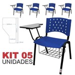 KIT 5 Cadeira Universitária AZUL com Porta Livros - ULTRA Móveis