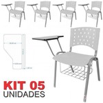 KIT 5 Cadeira Universitária BRANCA Estrutura Prata com Porta Livros - ULTRA Móveis