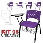 KIT 5 Cadeira Universitária LILÁS com Porta Livros - ULTRA Móveis