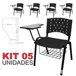KIT 5 Cadeira Universitária PRETA com Porta Livros - ULTRA Móveis