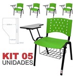 KIT 5 Cadeira Universitária VERDE com Porta Livros - ULTRA Móveis