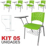 KIT 5 Cadeira Universitária VERDE Estrutura Prata com Porta Livros - ULTRA Móveis