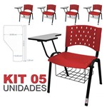 KIT 5 Cadeira Universitária VERMELHA com Porta Livros - ULTRA Móveis