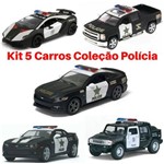 Kit 5 Coleção Miniatura Carro Policial / Policia 1/38 Cor Preto Kinsmart