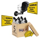 Kit 5 Mini Câmeras Falsas com Suporte com Led Bivolt + 5 Placas Sorria