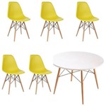 Kit 5x Cadeira Mesa Design Eames Eiffel Dar Ray Pes Madeira Salas Florida Amarela Branca Assento Polipropileno Fratini