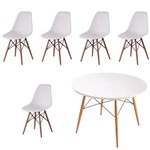 Kit 5x Cadeira Mesa Design Eames Eiffel Dar Ray Pes Madeira Salas Florida Branco Branca Assento Polipropileno Fratini