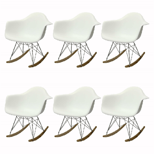 Kit 6 Cadeira Eames Wood Balanço Branca com Braços OR Design 1122