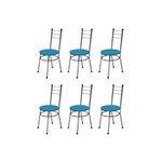 Kit 6 Cadeiras Baixas 0.236 Redonda Cromado/azul - Marcheli