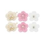 Kit: 6 Flores em Crochê Branca/Rosa/Marfim - Roana