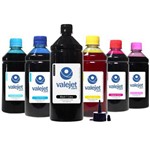 Kit 6 Tintas para Epson Bulk Ink Black 1 Litro Coloridas 500ml Valejet