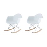 Kit 6x Cadeira Balanço Design Eames Eiffel Dar Ray Salas Florida Branco Braços Polipropileno Fratini