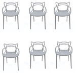Kit 6x Cadeira Design Alegra Master Philippe Starck Cinza Claro Polipropileno Cozinhas Aviv Fratini