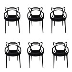 Kit 6x Cadeira Design Alegra Master Philippe Starck Preta Polipropileno Cozinhas Aviv Fratini