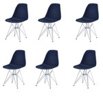 Kit 6x Cadeira Design Eames Eiffel Dar Ray Pes Ferro Salas Florida Azul Marinho Assento Polipropileno Fratini