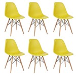 Kit 6x Cadeira Design Eames Eiffel Dar Ray Pes Madeira Salas Florida Amarela Assento Polipropileno Fratini