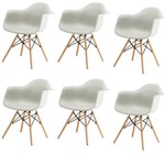 Kit 6x Cadeira Design Eames Eiffel Dar Ray Pes Madeira Salas Florida Branca Braços Polipropileno Fratini