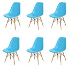 Kit 6x Cadeira Design Eames Eiffel Dar Ray Pes Madeira Salas Florida New Blue Assento Polipropileno Fratini