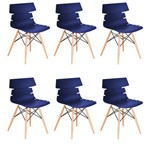 Kit 6x Cadeira Design Eames Eiffel Dar Ray Pes Madeira Salas Valencia Azul Marinho Assento Polipropileno Fratini