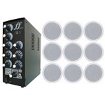 Kit 9 Caixa Som Embutir Arandela + Amplificador Setorizador