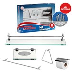 Kit Acessórios de Banheiro Inox / Alumínio / Vidro Incolor 5 Peças - BaliBox