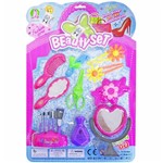 Kit Beleza Infantil com Espelho Coracao Pinceis e Acessorios 10 Pecas na Cartela