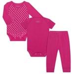 Kit: Body Longo + Body Curto + Calça para Bebê em Algodão Poá Pink - Orango Kids