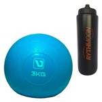 Kit Bola Peso Heavy Tonning Ball Liveup 3kg Azul + Squeeze Automático 1lt