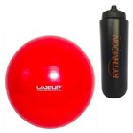 Kit Bola Pilates Yoga Fitball Liveup 45cm Vermelha + Squeeze Automático 1lt