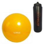 Kit Bola Pilates Yoga Fitball Liveup 75cm Amarelo + Squeeze Automático 1lt