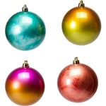 Kit Bolas Lisas, 8 Cm, 4 Unidades Nas Cores Azul, Dourada, Verde e Rosa - Christmas Traditions