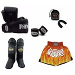 Kit Boxe Muay Thai Fheras com Shorts - Preto/fogo
