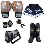 Kit Boxe Muay Thai Fheras Top - Luva-Bandagem -Bucal- Caneleira - Bolsa - Shorts - COBRA 2