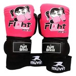 Kit Boxe Muay Thai Luva com Bandagens Infantil 04 Oz Fight Brasil Feminino