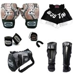 Kit Boxe Muay Thai Top - Luva Bandagem Bucal Caneleira Shorts Bolsa - COBRA 1