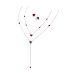 Kit Brinco + Colar Choker + Colar Gravatinha de Prata Rodinada com Pedra Vermelha Joia em Casa