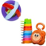 Kit 2 Brinquedos Didáticos P/ Bebes + 7 e 8 Meses Empilha Baby Macaco Bola C/ Chocalho - Mercotoys