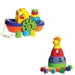Kit 2 Brinquedos Educativos Didático Crianças +1 Ano - Barco e Girafa