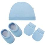 Kit C/ Touca, Luva e Sapatinho para Bebe em Malha Azul - Pingo Lelê