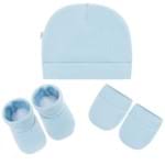 Kit C/ Touca, Luva e Sapatinho para Bebe em Soft Azul - Pingo Lelê
