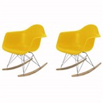 Kit 2 Cadeira Eames Wood Balanço Amarela com Braços OR Design 1122
