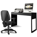 Kit Cadeira Escritório Job Suede e Mesa Escrivaninha Work Preto Fosco - Lymdecor