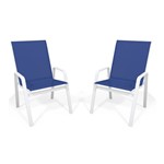 Kit 2 Cadeira Riviera Piscina Alumínio Branco Azul Escuro