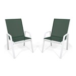 Kit 2 Cadeira Riviera Piscina Alumínio Branco Tela Verde