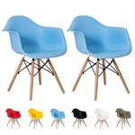 Kit 2 Cadeiras Eiffel Eames C/braço Base Madeira Várias Cores - (azul Claro)