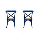 Kit 2 Cadeiras Madeira Cor Azul Royal Assento Palha Trançada Acabamento Laca Trendhouse