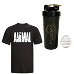 Kit Camiseta Animal Preta M + Coqueteleira 600ml com Mola