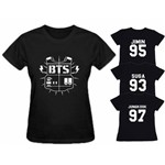 Kit 3 Camisetas Babylook Kpop Bts Bangtan Boys Logo Colete Integrantes Jimin 95 Suga 93 Jungkook 97 Preto