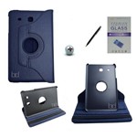 Kit Capa para Galaxy Tab e 9.6 T560/T561 Giratória 360 + Película de Vidro + Caneta Touch (Azul Escu